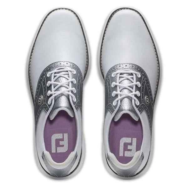 FootJoy Ladies FJ Traditions Spikeless Shoes White - Silver - Purple - Image 4