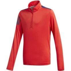 ADIDAS Boys 3 Stripe 1/2 Zip Top Red