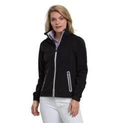 Ladies Olivia Hooded Waterproof Jacket Black - Metallic Silver