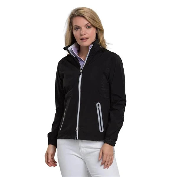 Ladies Olivia Hooded Waterproof Jacket Black - Metallic Silver