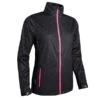Ladies Tech-Lite Waterproof Jacket Black - Solar Pink Print